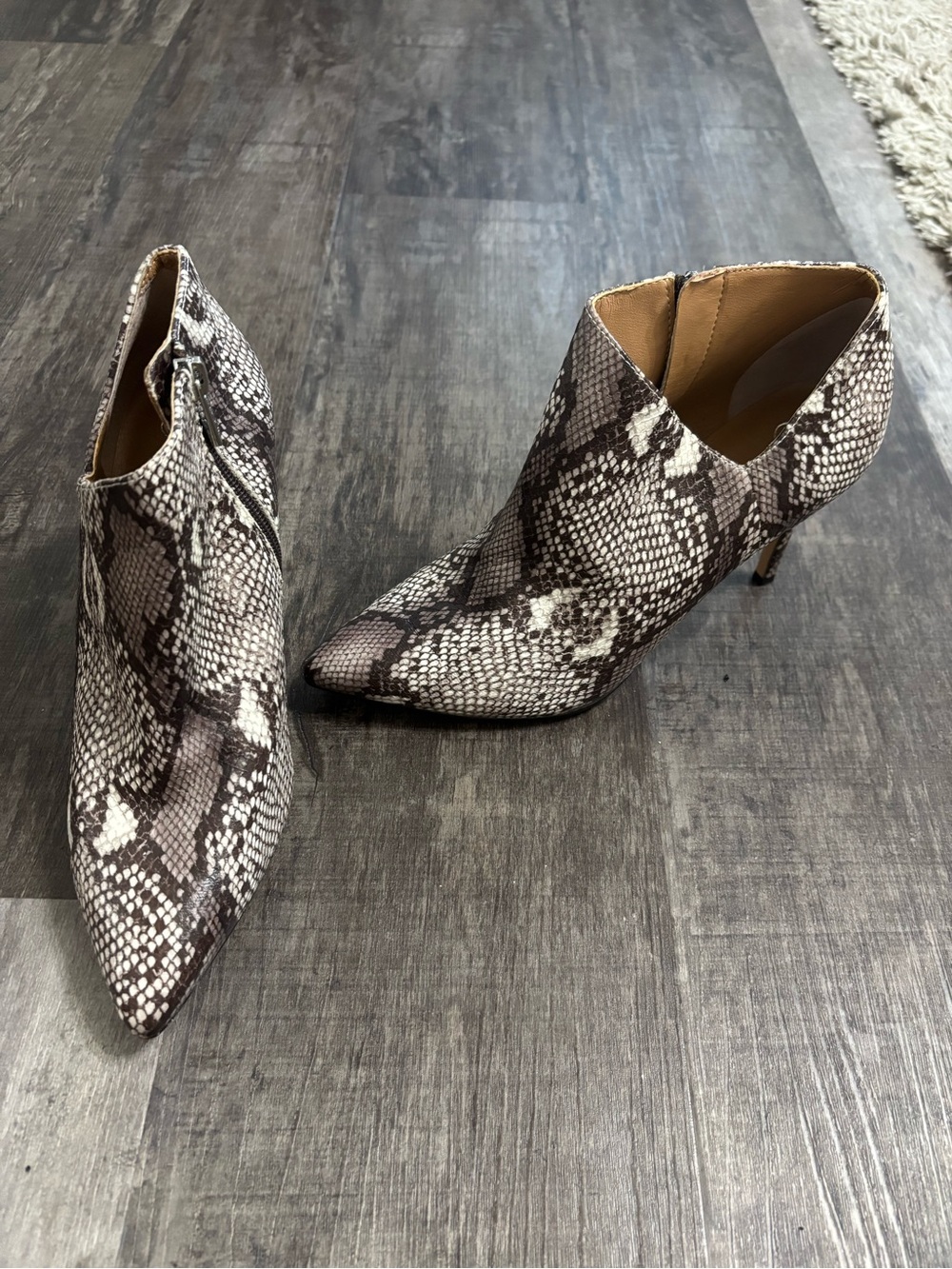 Jessica Simpson Snake-Print Pointed Toe Booties - Brown/Gray